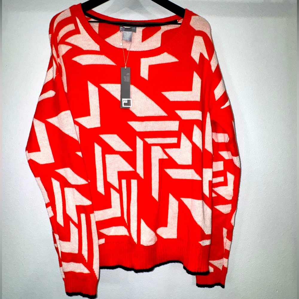 NWT Abstract Design Orange Sweater